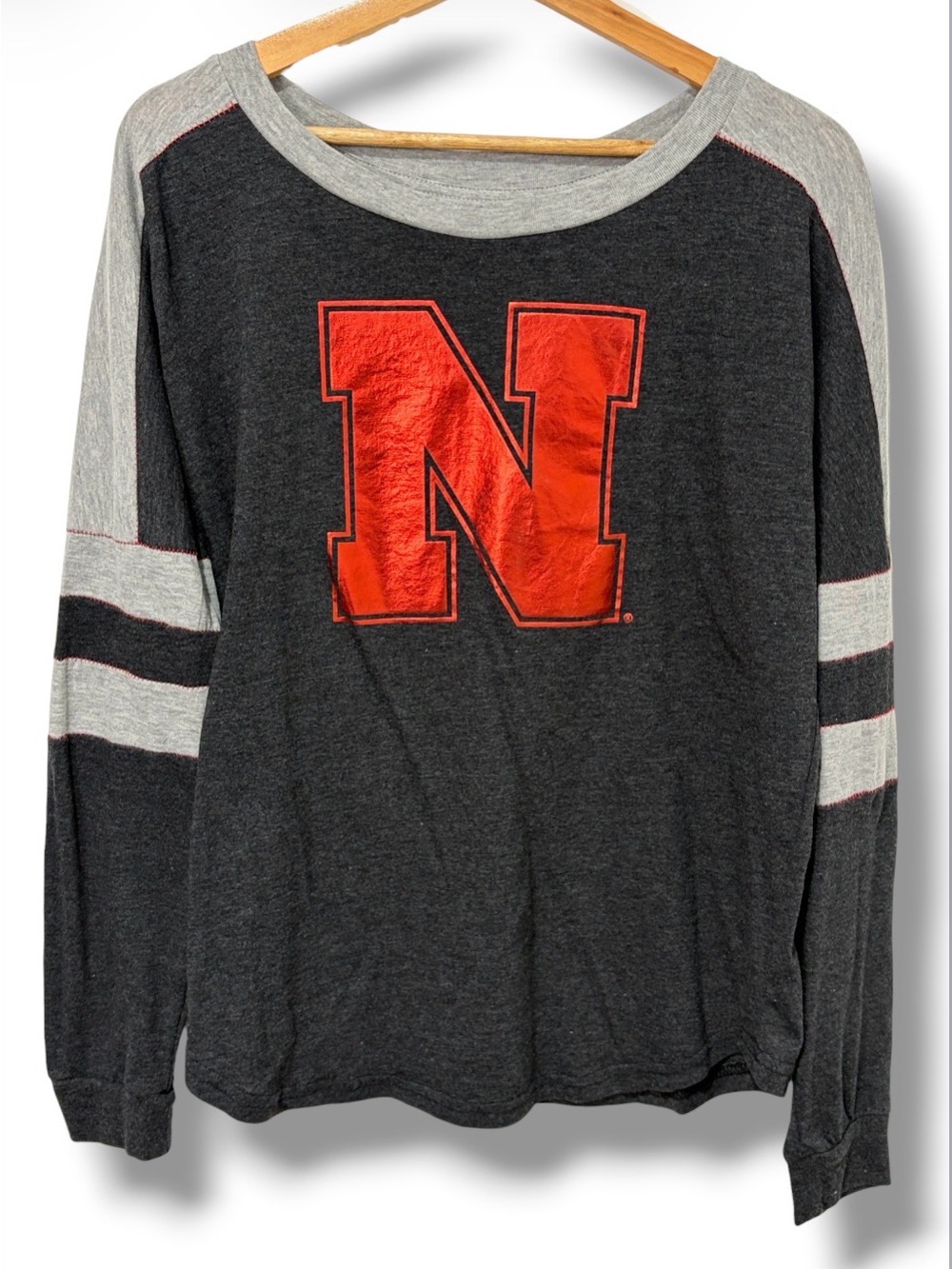 Nebraska Cornhusker Long Sleeve T Shirt Striped Sleeves Colosseum Size L Dolman